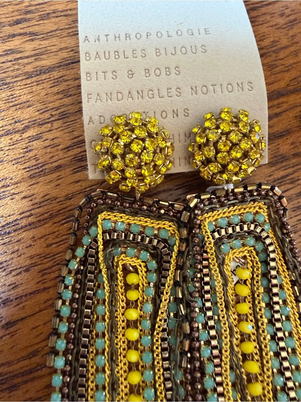 Anthropologie Yellow and Turquoise Beaded Tassel Earrings
